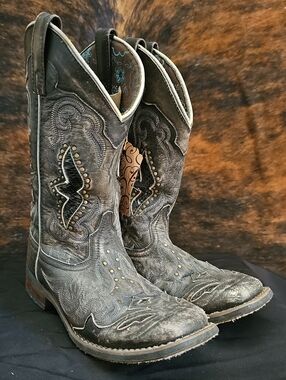 Laredo Brown Leather Women's Boots with Turquoise Floral Lining